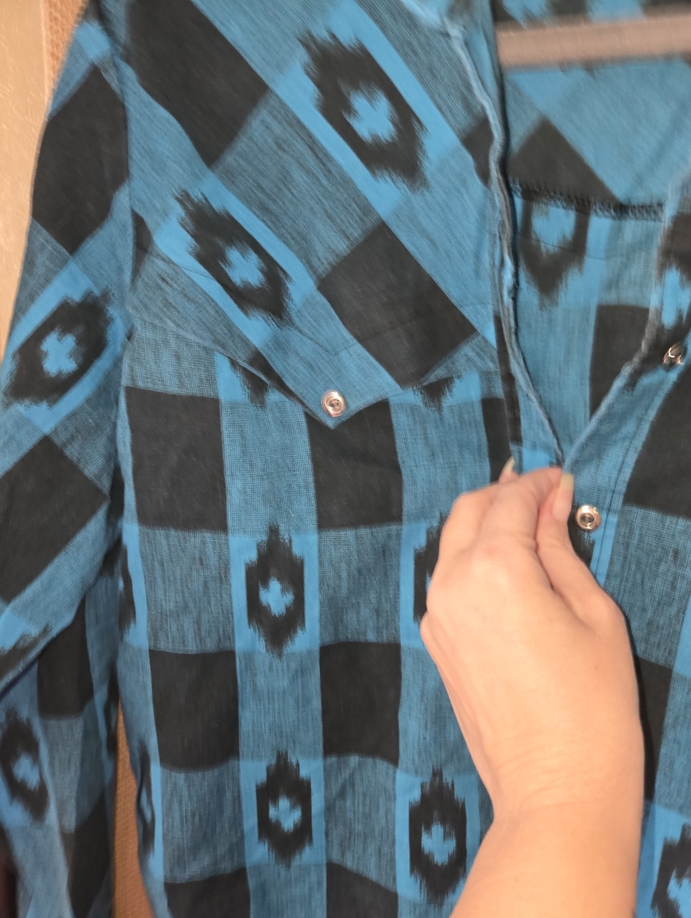 Vintage Stage West Turquoise Black Aztec Western Button-Up Shirt Size 11/12 - Picture 2 of 10